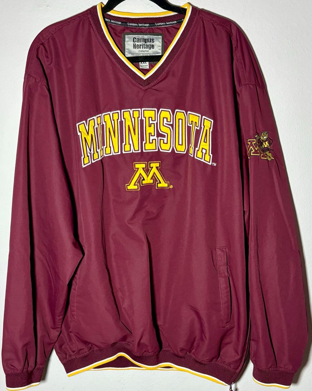 Vintage Minnesota Golden Gophers Embroidered Windbreaker Red V-Neck NCAA Sz XXL